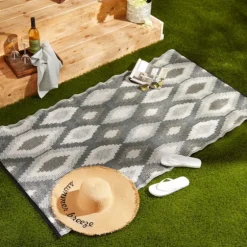 Black & Gray Diamond Stripe Outdoor Area Rug, 4X6-Kirkland's Home New