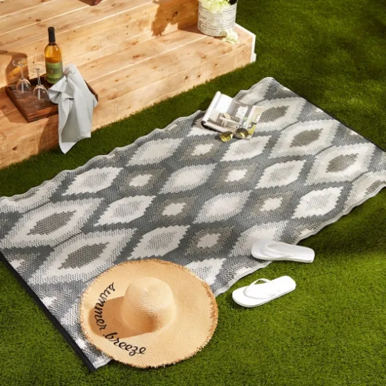 Black & Gray Diamond Stripe Outdoor Area Rug, 4X6-Kirkland's Home New