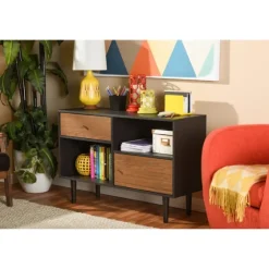 Black And Brown Wood Open Shelf Cabinet-Kirkland's Home Sale