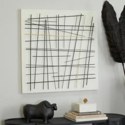 Black And Gold Iron Abstract Lines Plaque-Kirkland's Home Clearance