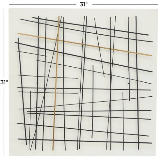 Black And Gold Iron Abstract Lines Plaque-Kirkland's Home Clearance