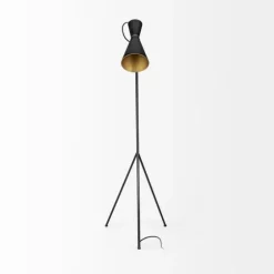 Black And Gold Lined Metal Tripod Floor Lamp-Kirkland's Home Outlet