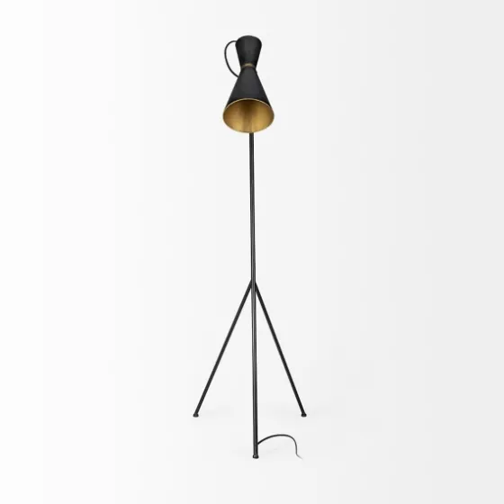 Black And Gold Lined Metal Tripod Floor Lamp-Kirkland's Home Outlet