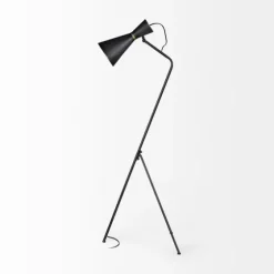 Black And Gold Lined Metal Tripod Floor Lamp-Kirkland's Home Outlet
