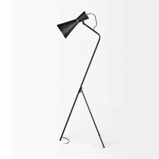 Black And Gold Lined Metal Tripod Floor Lamp-Kirkland's Home Outlet