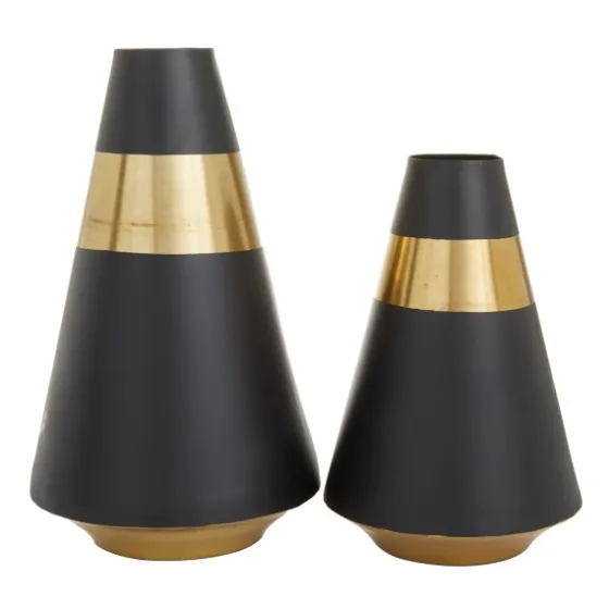 Black And Gold Reverse Cone Vases, Set Of 2-Kirkland's Home New