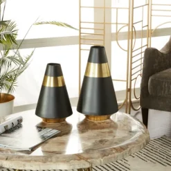 Black And Gold Reverse Cone Vases, Set Of 2-Kirkland's Home New