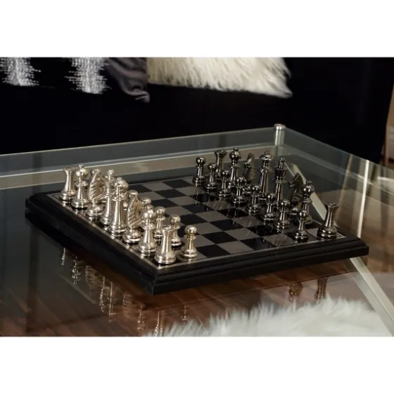 Black And Gray Beveled Board Aluminum Chess Set-Kirkland's Home Clearance