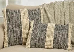 Black And Natural Pom Pom Stripe Lumbar Pillow-Kirkland's Home Cheap