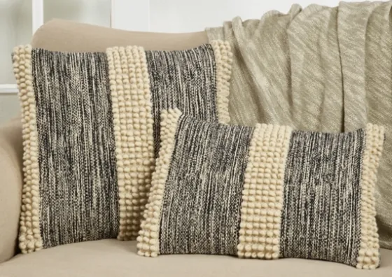Black And Natural Pom Pom Stripe Lumbar Pillow-Kirkland's Home Cheap