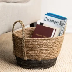 Black And Natural Rattan Woven Baskets, Set Of 2-Kirkland's Home Shop