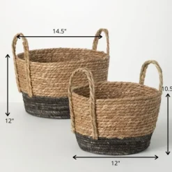 Black And Natural Rattan Woven Baskets, Set Of 2-Kirkland's Home Shop