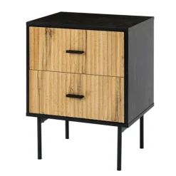 Black And Natural Wood 2-Drawer Nightstand-Kirkland's Home Store