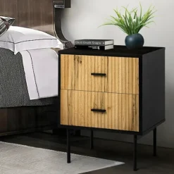 Black And Natural Wood 2-Drawer Nightstand-Kirkland's Home Store