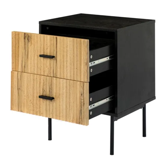 Black And Natural Wood 2-Drawer Nightstand-Kirkland's Home Store