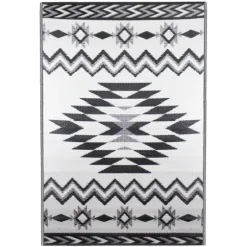 Black And White Aztec Outdoor Area Rug, 4X6-Kirkland's Home Outlet