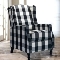 Black And White Buffalo Check Wingback Recliner-Kirkland's Home Sale