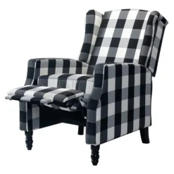 Black And White Buffalo Check Wingback Recliner-Kirkland's Home Sale