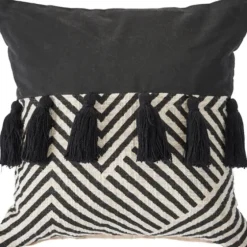 Black And White Chevron Pillow With Tassels-Kirkland's Home Sale