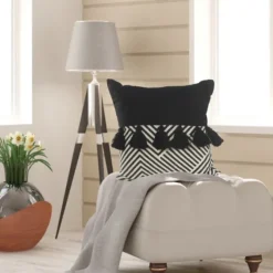 Black And White Chevron Pillow With Tassels-Kirkland's Home Sale