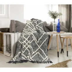 Black And White Cotton Geometric Tufted Throw-Kirkland's Home Shop