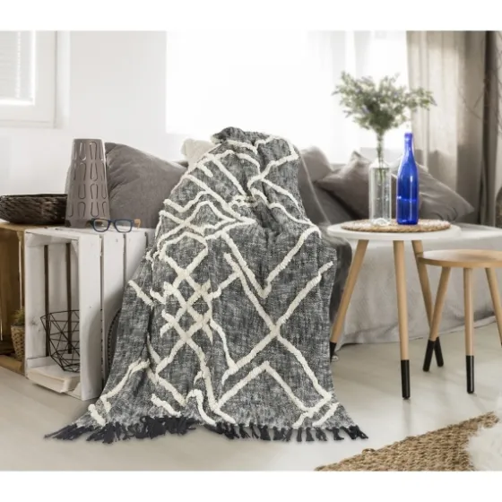 Black And White Cotton Geometric Tufted Throw-Kirkland's Home Shop