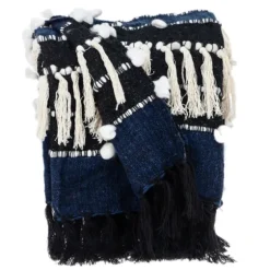 Black And White Eclectic Woven Throw With Tassels-Kirkland's Home Online