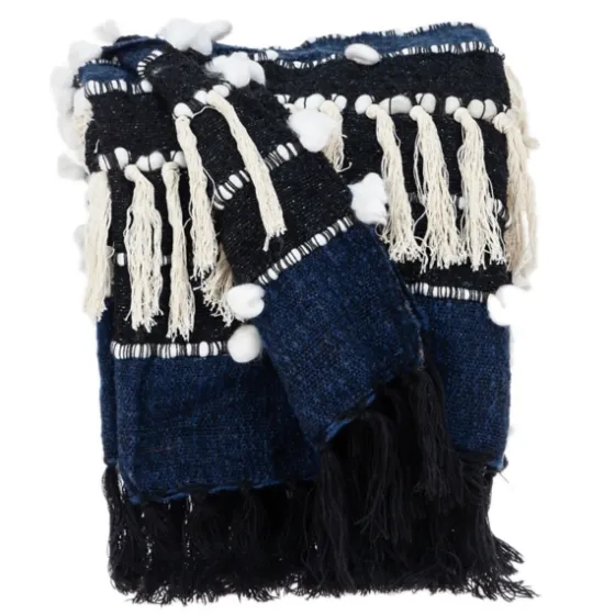 Black And White Eclectic Woven Throw With Tassels-Kirkland's Home Online