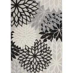 Black And White Floral Outdoor Area Rug, 5X7-Kirkland's Home Best