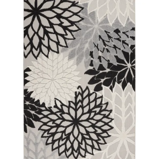 Black And White Floral Outdoor Area Rug, 5X7-Kirkland's Home Best