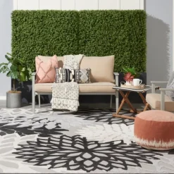 Black And White Floral Outdoor Area Rug, 7X10-Kirkland's Home Best Sale