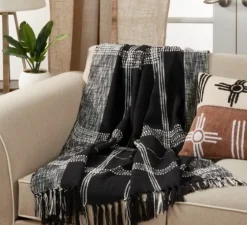 Black And White Plaid Fringed Throw-Kirkland's Home Fashion