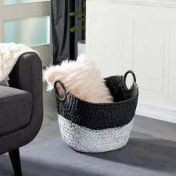 Black And White Seagrass Ring Handle Basket-Kirkland's Home Shop