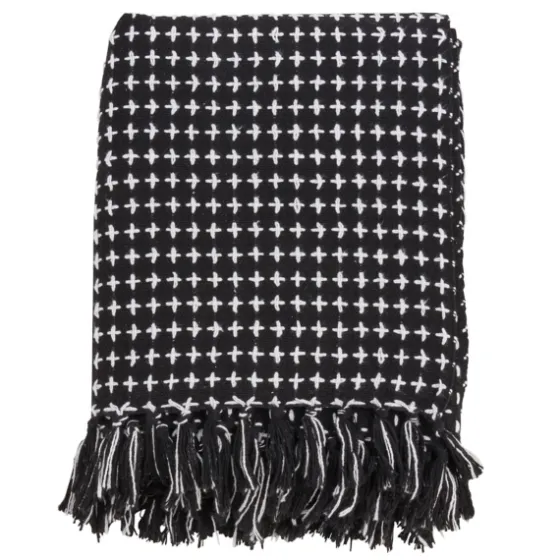 Black And White Stitched Cotton Throw-Kirkland's Home Store