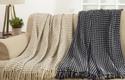 Black And White Stitched Cotton Throw-Kirkland's Home Store