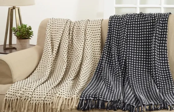 Black And White Stitched Cotton Throw-Kirkland's Home Store