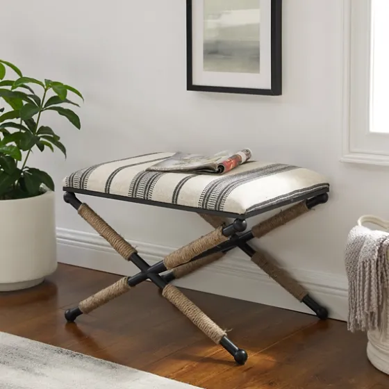Black And White Striped Upholstered Ottoman-Kirkland's Home Outlet