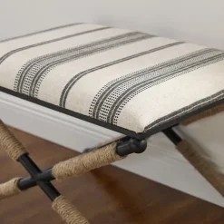 Black And White Striped Upholstered Ottoman-Kirkland's Home Outlet