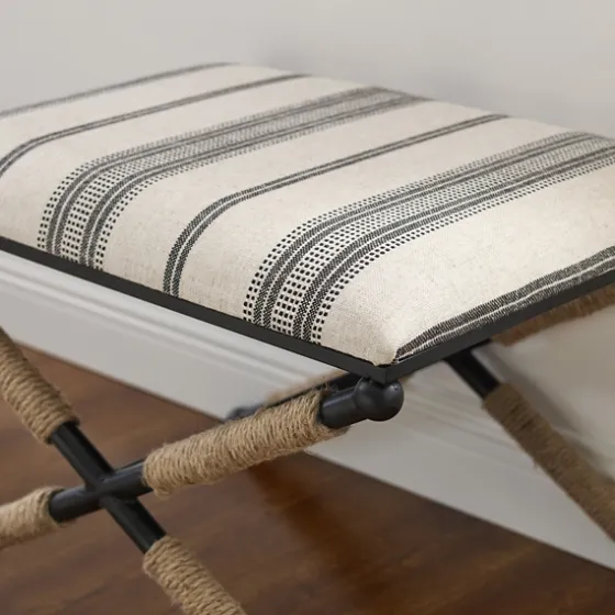 Black And White Striped Upholstered Ottoman-Kirkland's Home Outlet