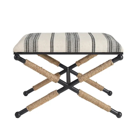Black And White Striped Upholstered Ottoman-Kirkland's Home Outlet