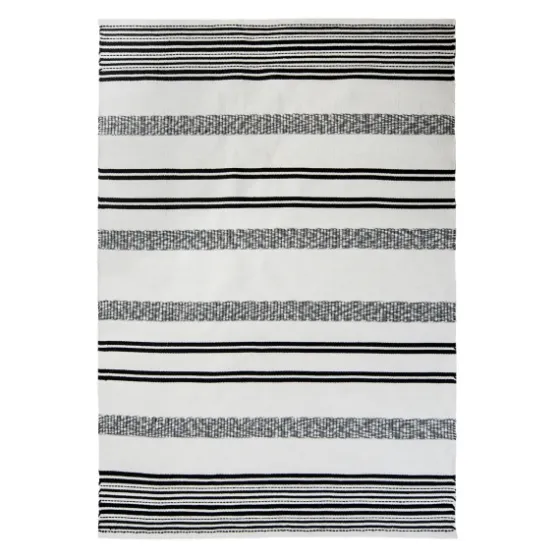 Black And White Woven Stripe Outdoor Area Rug, 5X7-Kirkland's Home Store