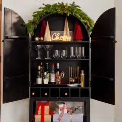 Black Arch Wood Bar Cabinet-Kirkland's Home Sale