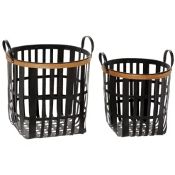Black Bamboo Metal Woven Baskets, Set Of 2-Kirkland's Home Store