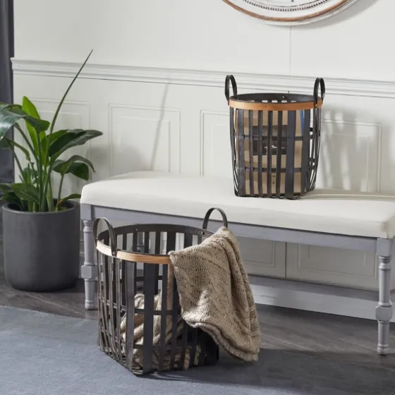 Black Bamboo Metal Woven Baskets, Set Of 2-Kirkland's Home Store
