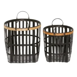 Black Bamboo Metal Woven Baskets, Set Of 2-Kirkland's Home Store