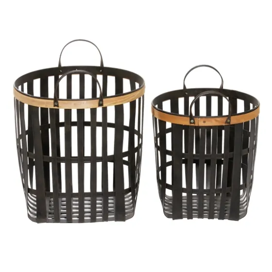 Black Bamboo Metal Woven Baskets, Set Of 2-Kirkland's Home Store