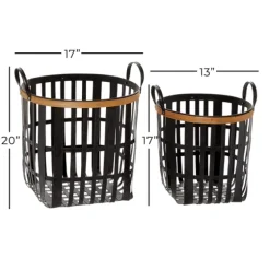 Black Bamboo Metal Woven Baskets, Set Of 2-Kirkland's Home Store