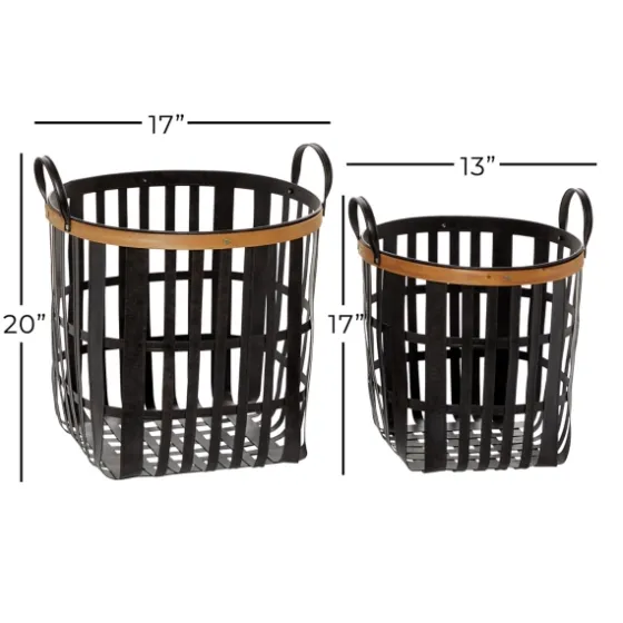 Black Bamboo Metal Woven Baskets, Set Of 2-Kirkland's Home Store