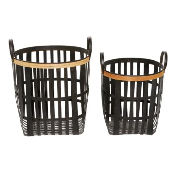 Black Bamboo Metal Woven Baskets, Set Of 2-Kirkland's Home Store