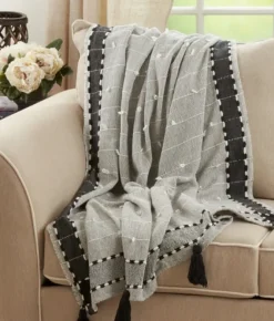 Black Banded Tassel Edge Throw-Kirkland's Home Best